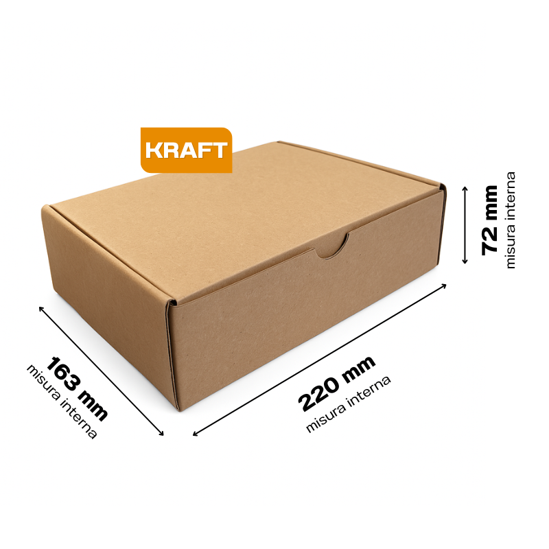 Scatola 22x16x7 cm per ecommerce fustellata automontante FEFCO 0426 Avana Kraft