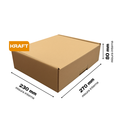 Scatola 27x23x8 cm per ecommerce fustellata automontante FEFCO 0427 Avana Kraft