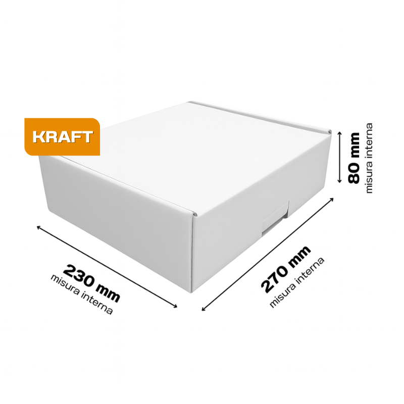 Scatola 27x23x8 cm per ecommerce fustellata automontante FEFCO 0427 Bianca Kraft