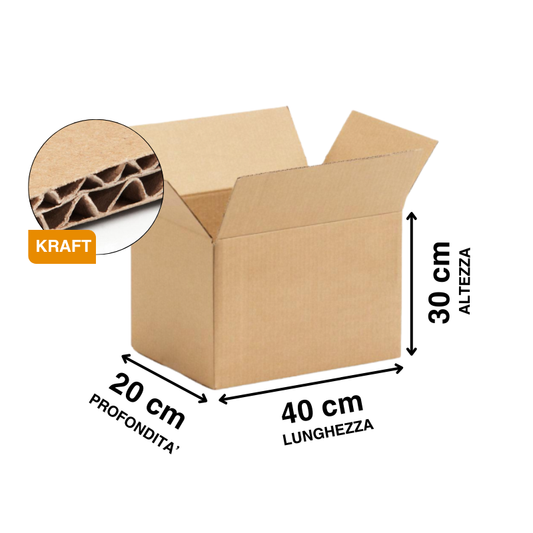 Scatola 40x30x20 cm Cartone Doppia Onda BC KRAFT