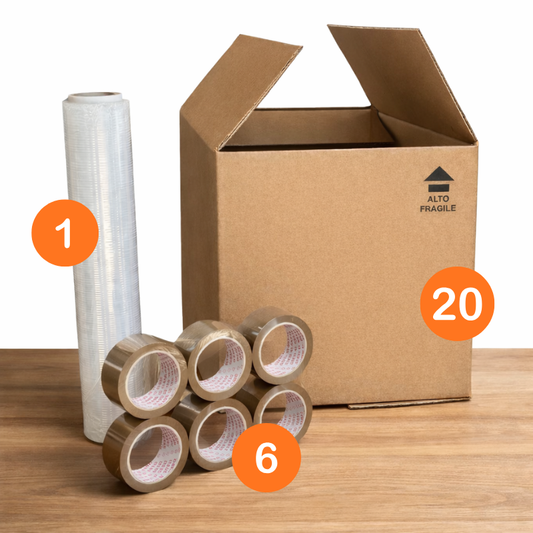 Kit da trasloco scatole + film estensibile + Nastro in PVC