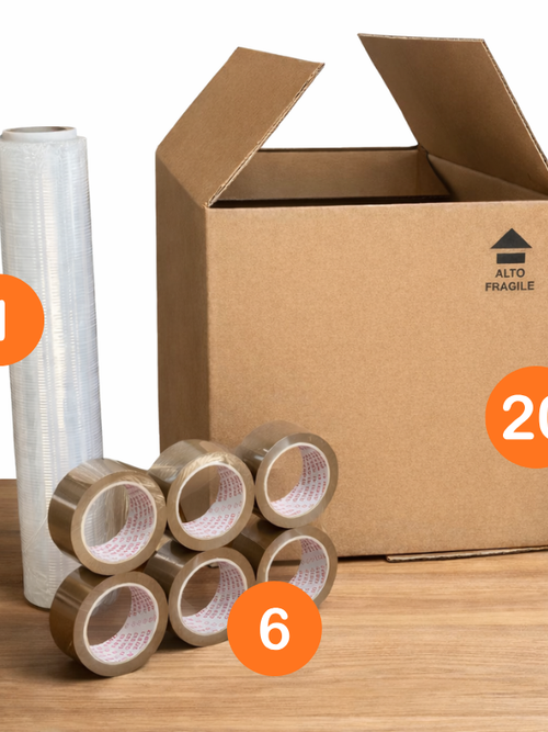 Kit da trasloco scatole + film estensibile + Nastro in PVC