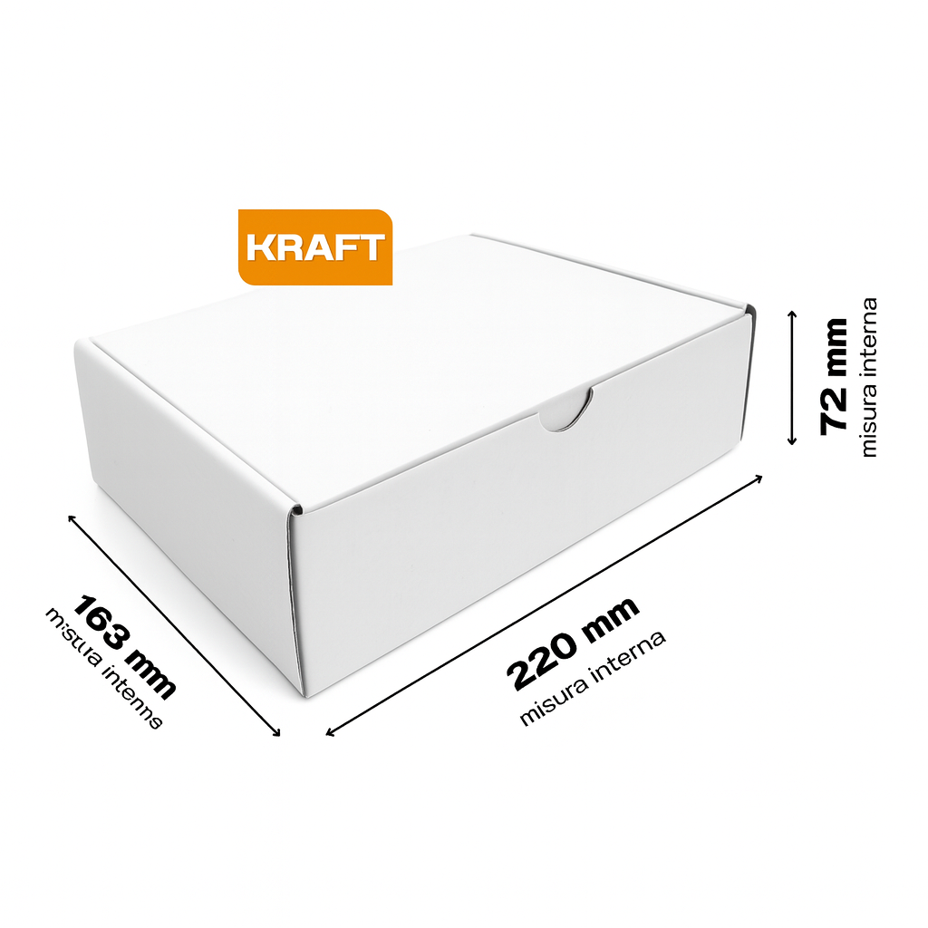 Scatola 22x16x7 cm per ecommerce fustellata automontante FEFCO 0426 Bianca Kraft
