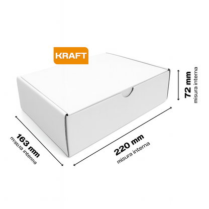Scatola 22x16x7 cm per ecommerce fustellata automontante FEFCO 0426 Bianca Kraft
