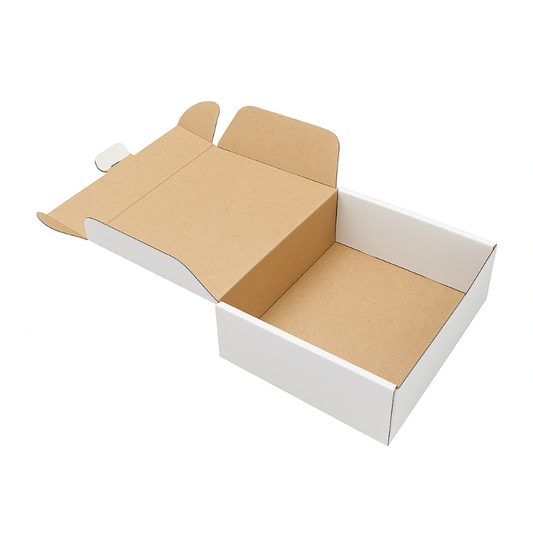 Scatola 27x23x8 cm per ecommerce fustellata automontante FEFCO 0427 Bianca Kraft